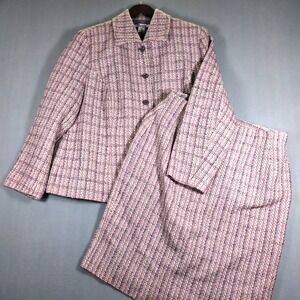 Nygard Tweed Skirt Suit Set SZ 16 Pink Purple Button Front Jacket Below the Knee